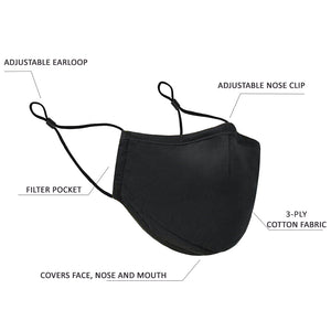 3-Layer Cotton Mask, 100% Cotton Fabric - Reusable & Washable with Inner Pocket for Carbon Filters