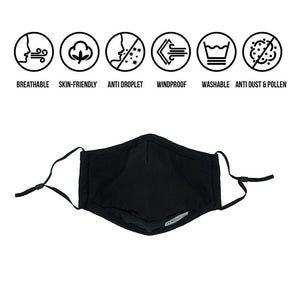 3-Layer Cotton Mask, 100% Cotton Fabric - Reusable & Washable with Inner Pocket for Carbon Filters